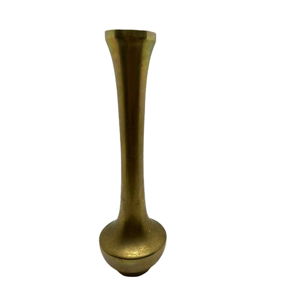 Gothic Flower Bud Vase Vintage Brass Decorative Cylinder Free Standing 8.5"